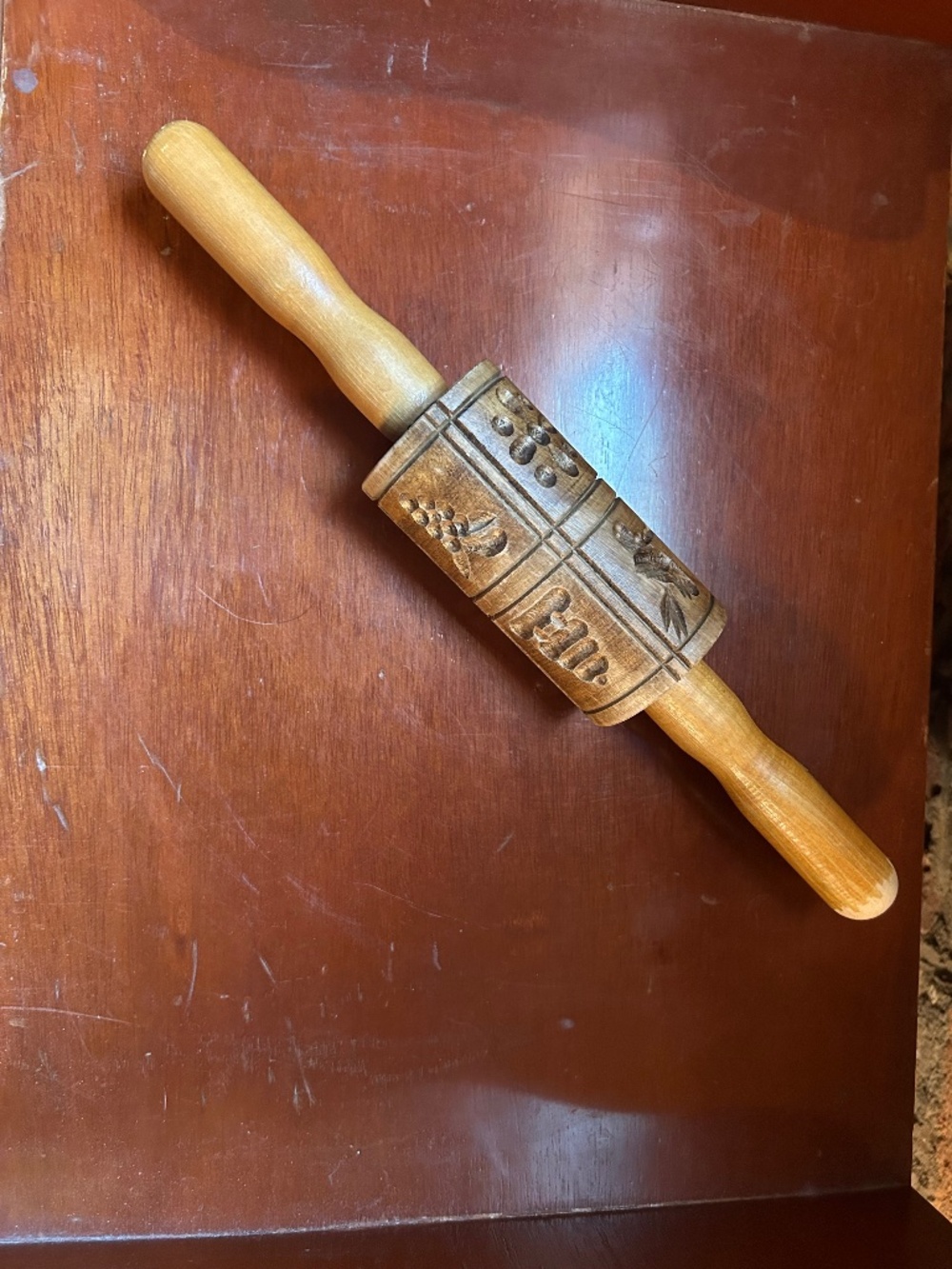 Vintage wooden double rolling cookie mold press